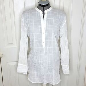 Vince Shadow Plaid Shirred Back Tunic Size S/P White